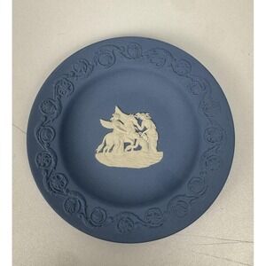 Wedgwood Blue Plate Jasperware Pegasus Muses Trinket Tray England 4.5"